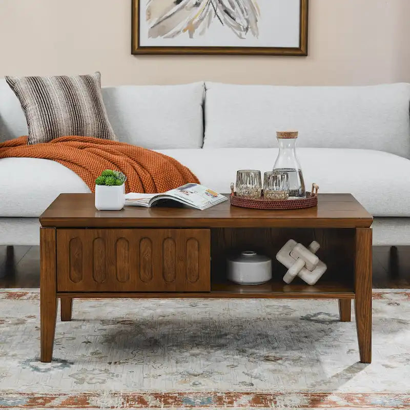 Mid-Century Modern Coffee Table with Sliding Doors