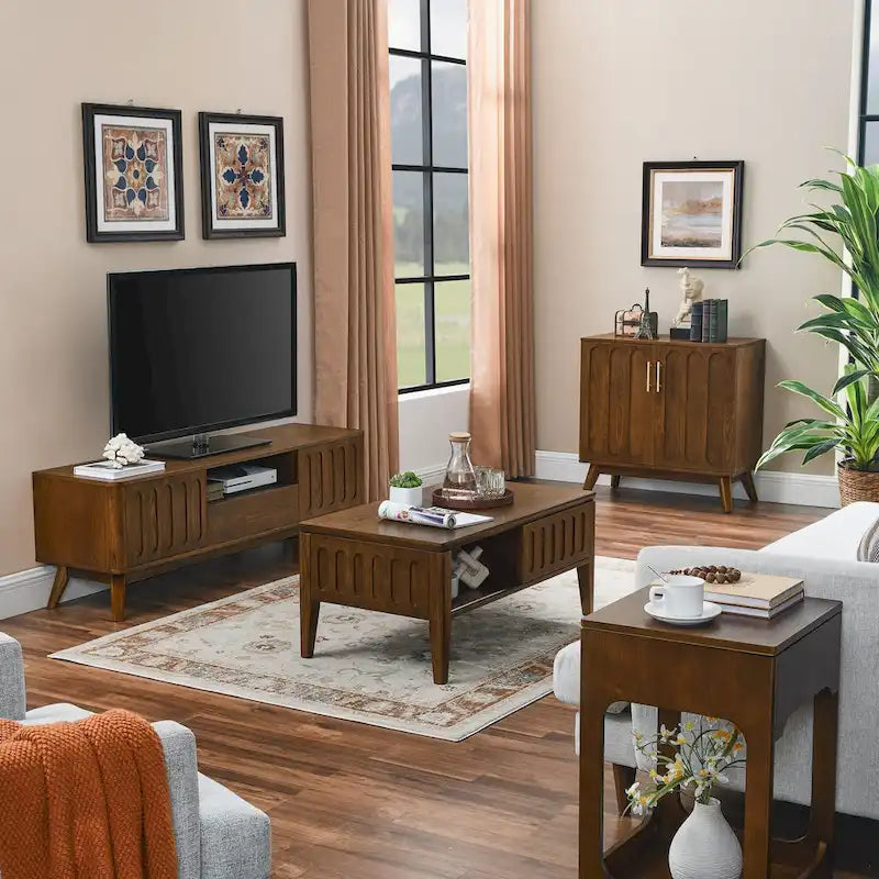 Mid-Century Modern Coffee Table with Sliding Doors