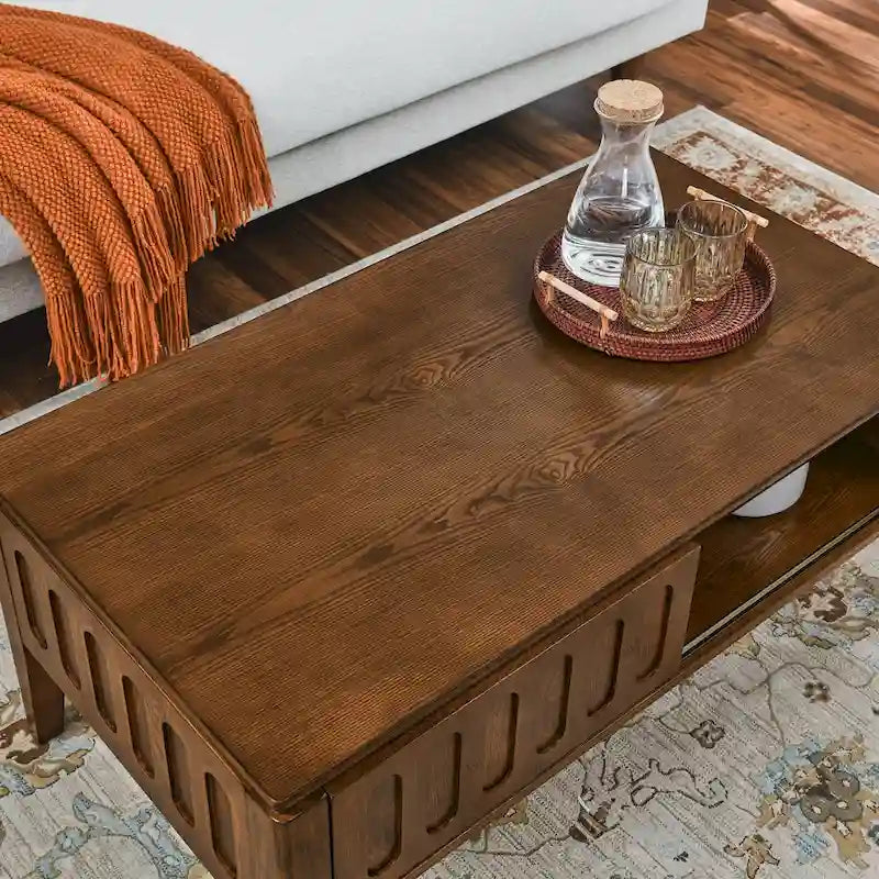 Mid-Century Modern Coffee Table with Sliding Doors