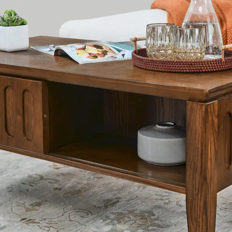 Mid-Century Modern Coffee Table with Sliding Doors