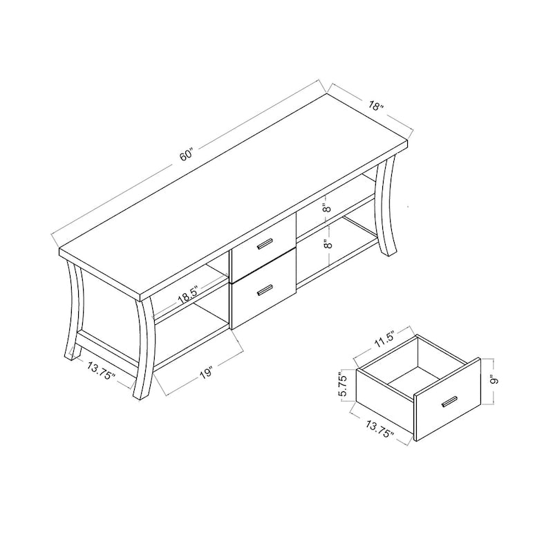 Contemporary 2-Drawer TV Stand with Open Shelving