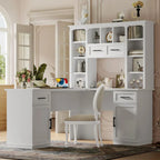L-Shaped Desk with Storage Shelves and Power Outlet