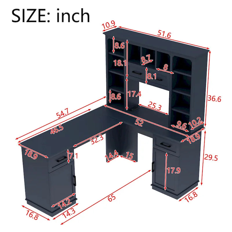 L-Shaped Desk with Storage Shelves and Power Outlet