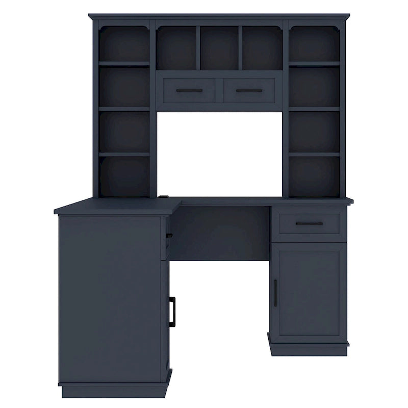 L-Shaped Desk with Storage Shelves and Power Outlet