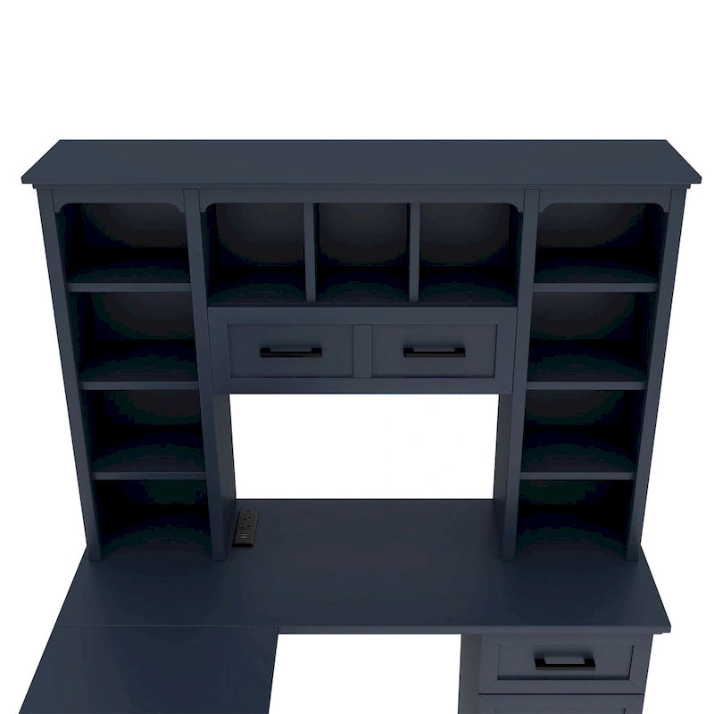 L-Shaped Desk with Storage Shelves and Power Outlet