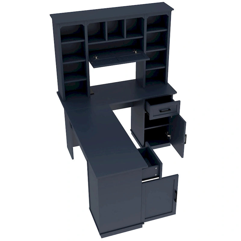 L-Shaped Desk with Storage Shelves and Power Outlet