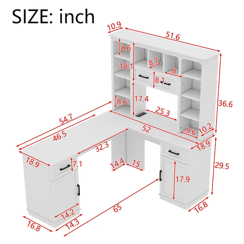L-Shaped Desk with Storage Shelves and Power Outlet