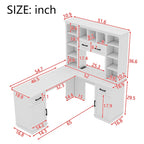 L-Shaped Desk with Storage Shelves and Power Outlet