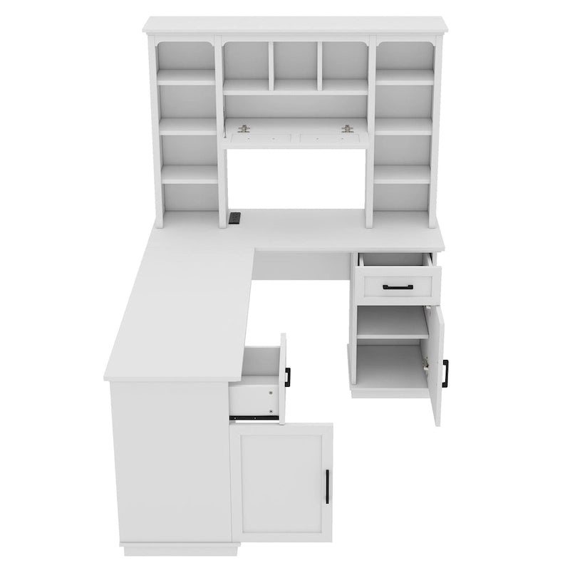 L-Shaped Desk with Storage Shelves and Power Outlet