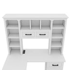 L-Shaped Desk with Storage Shelves and Power Outlet
