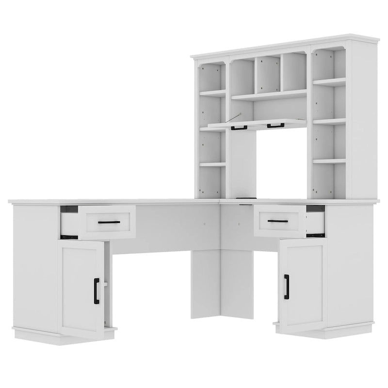 L-Shaped Desk with Storage Shelves and Power Outlet