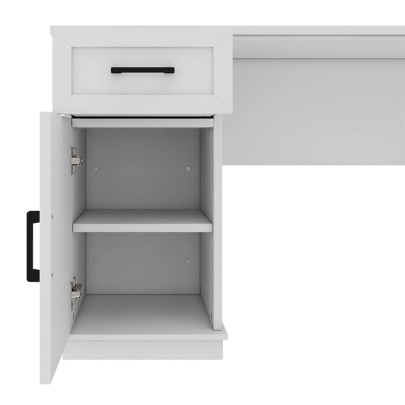 L-Shaped Desk with Storage Shelves and Power Outlet