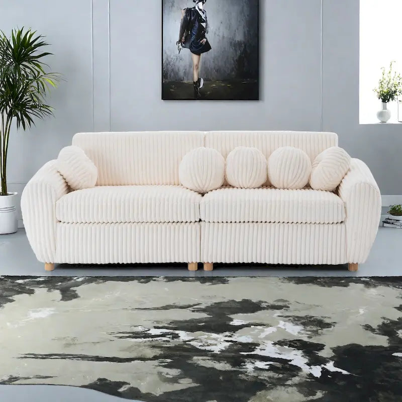 Corduroy 3-Seater Sofa with Wood Frame