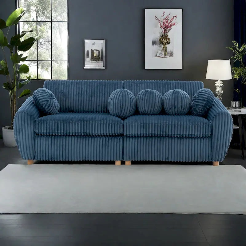 Corduroy 3-Seater Sofa with Wood Frame