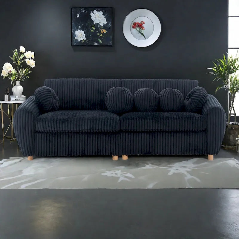 Corduroy 3-Seater Sofa with Wood Frame