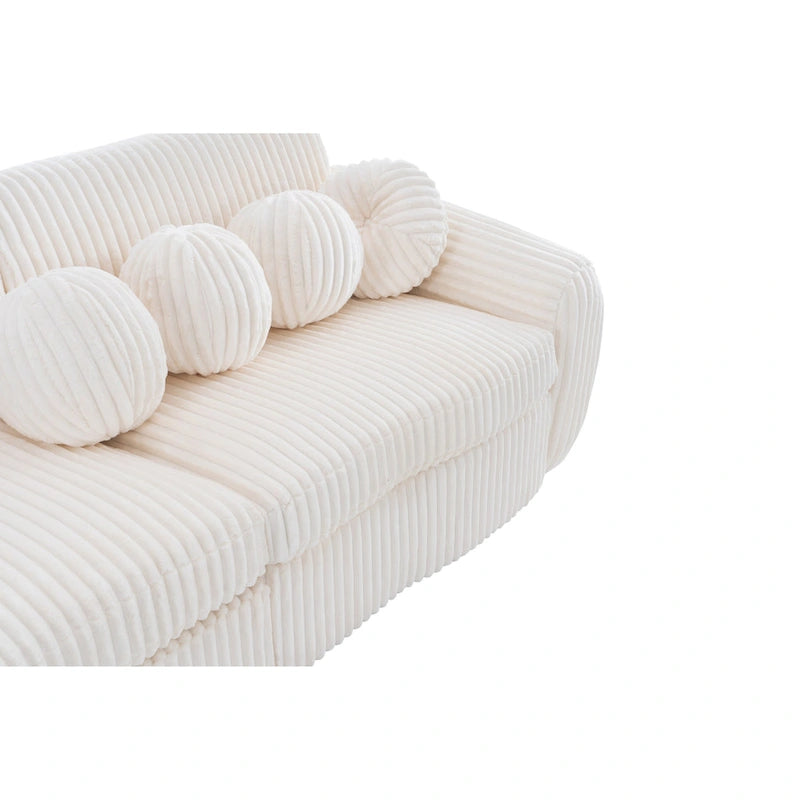 Corduroy 3-Seater Sofa with Wood Frame