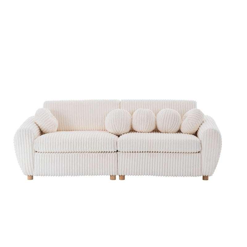 Corduroy 3-Seater Sofa with Wood Frame