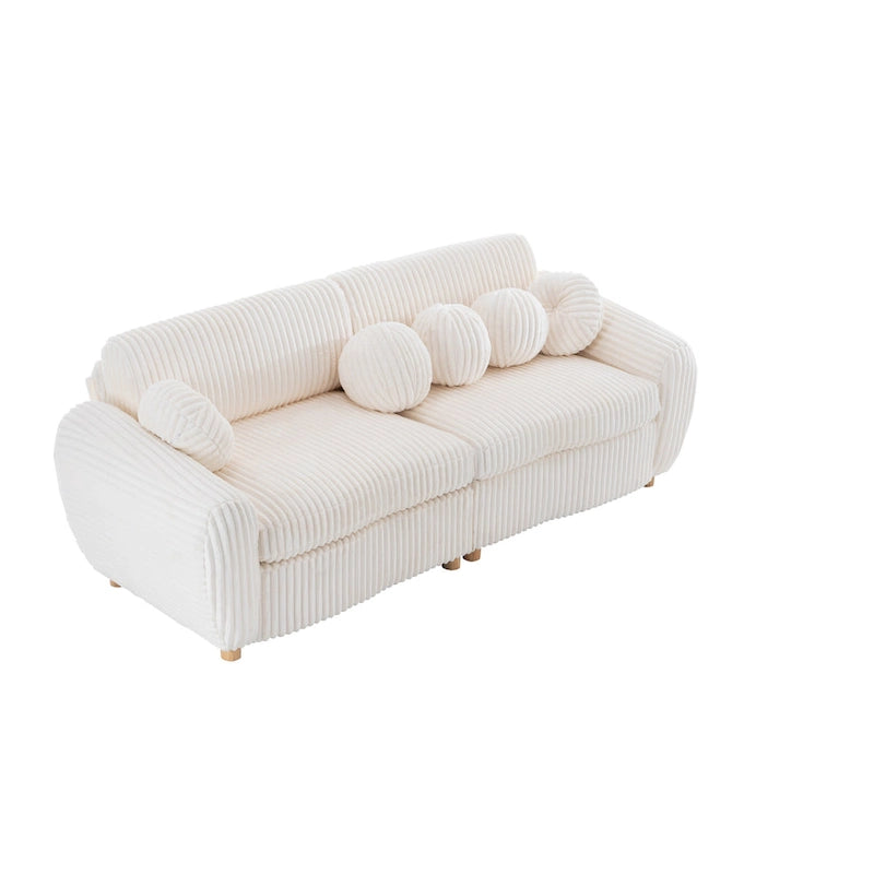 Corduroy 3-Seater Sofa with Wood Frame
