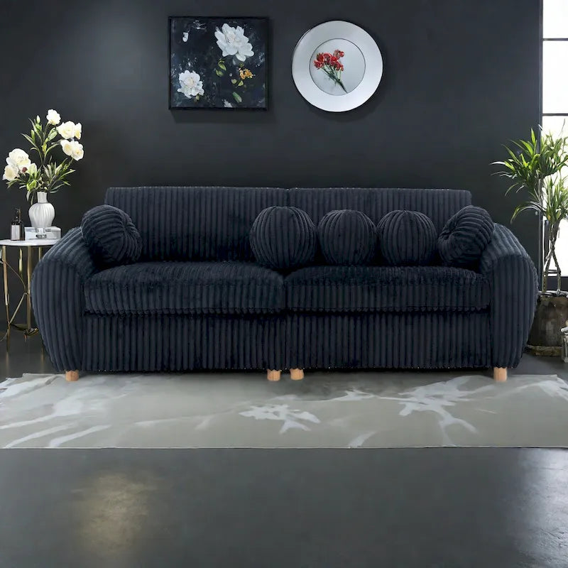 Corduroy 3-Seater Sofa with Wood Frame