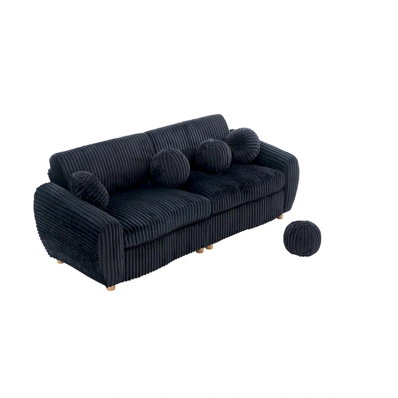 Corduroy 3-Seater Sofa with Wood Frame