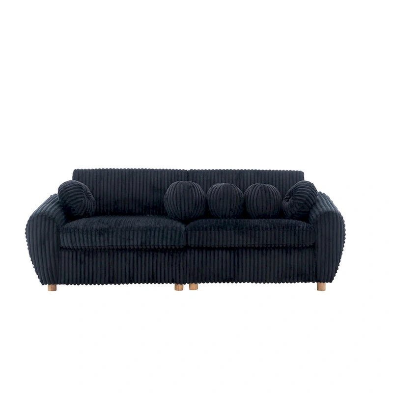 Corduroy 3-Seater Sofa with Wood Frame