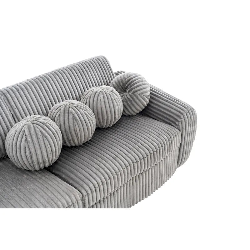 Corduroy 3-Seater Sofa with Wood Frame