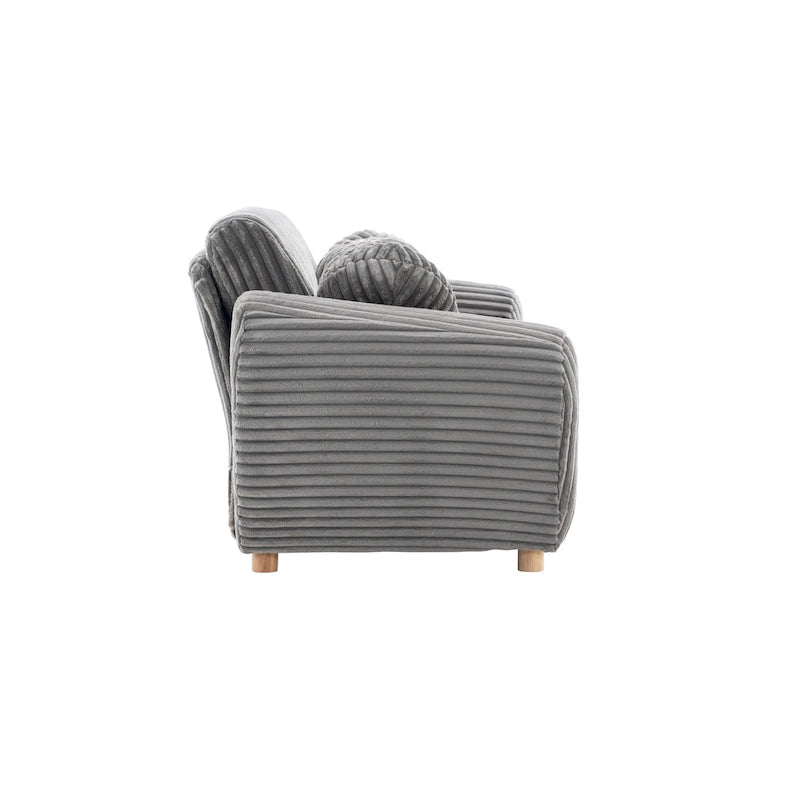 Corduroy 3-Seater Sofa with Wood Frame