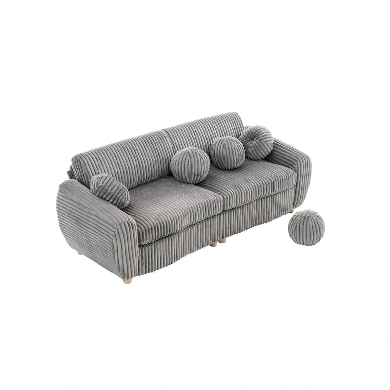 Corduroy 3-Seater Sofa with Wood Frame