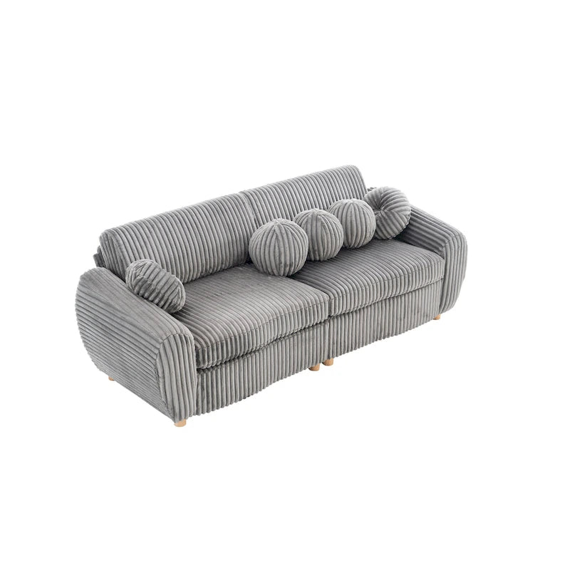 Corduroy 3-Seater Sofa with Wood Frame