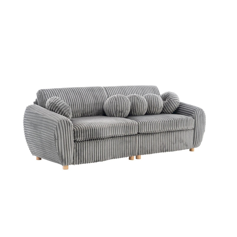 Corduroy 3-Seater Sofa with Wood Frame