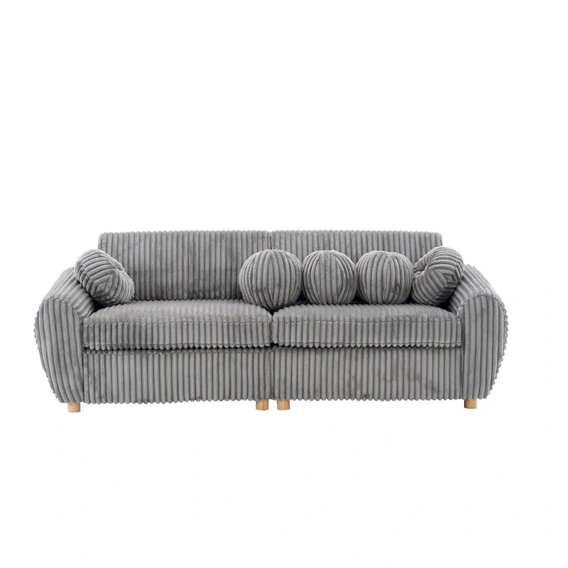 Corduroy 3-Seater Sofa with Wood Frame