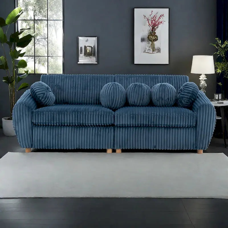 Corduroy 3-Seater Sofa with Wood Frame