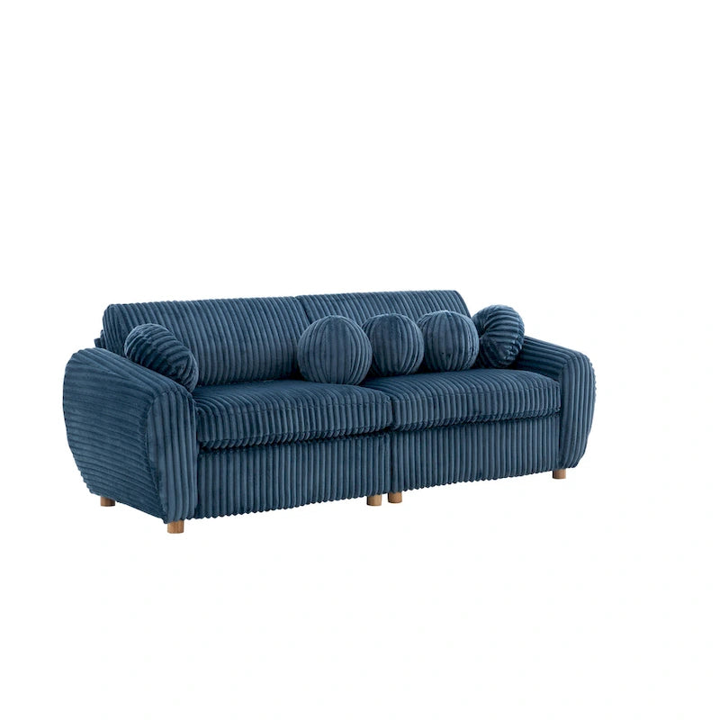 Corduroy 3-Seater Sofa with Wood Frame
