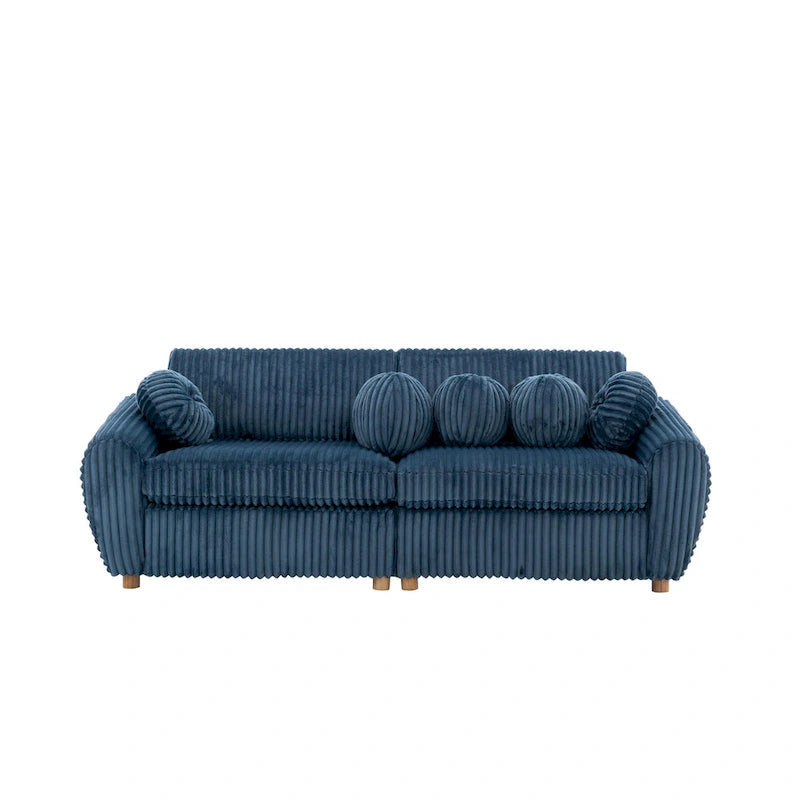 Corduroy 3-Seater Sofa with Wood Frame