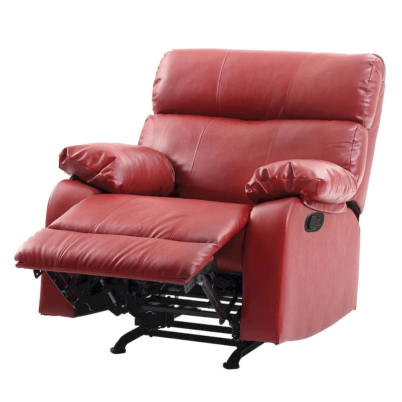 Red Faux Leather Rocker Recliner with Padded Arms