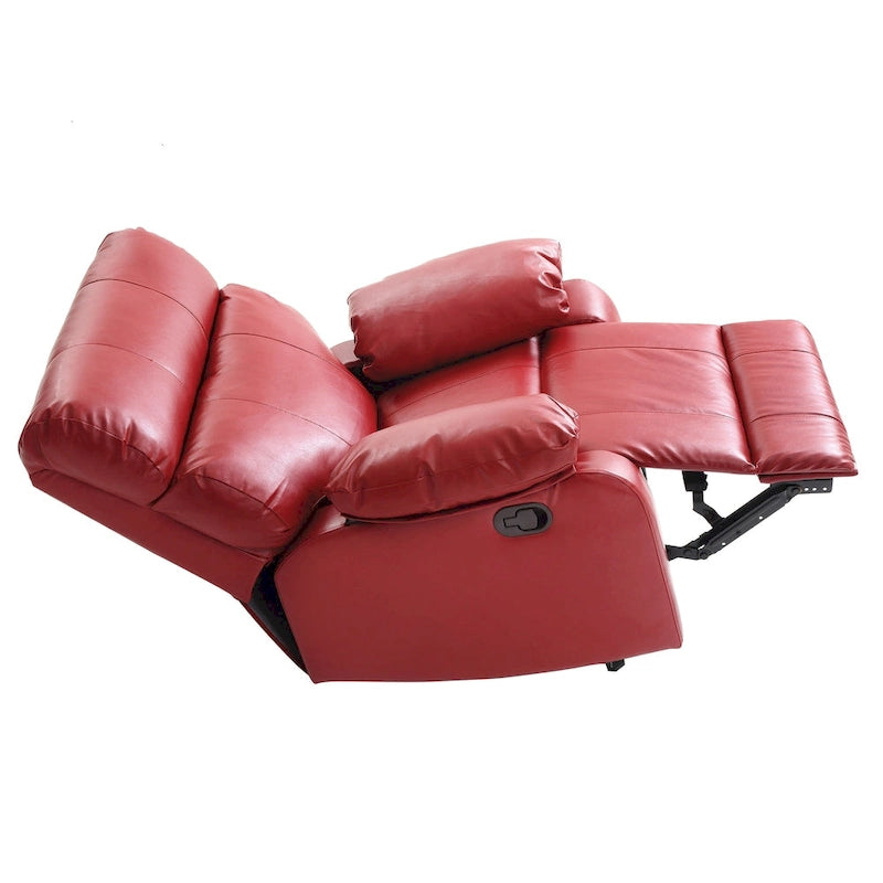 Red Faux Leather Rocker Recliner with Padded Arms