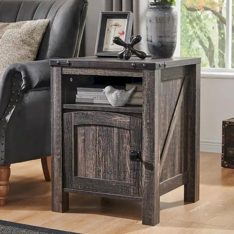 Farmhouse Wood Nightstand with Charging Station