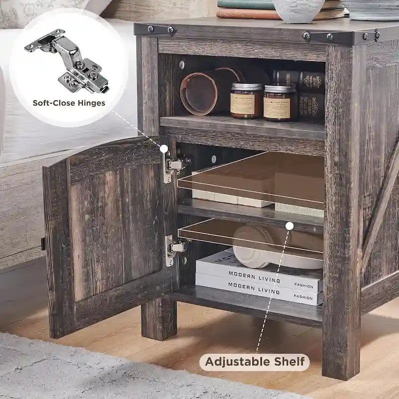 Farmhouse Wood Nightstand with Charging Station