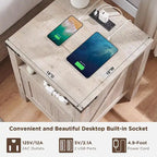 Farmhouse Wood Nightstand with Charging Station