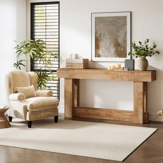 63-Inch Farmhouse Console Table with Two-Tier Storage