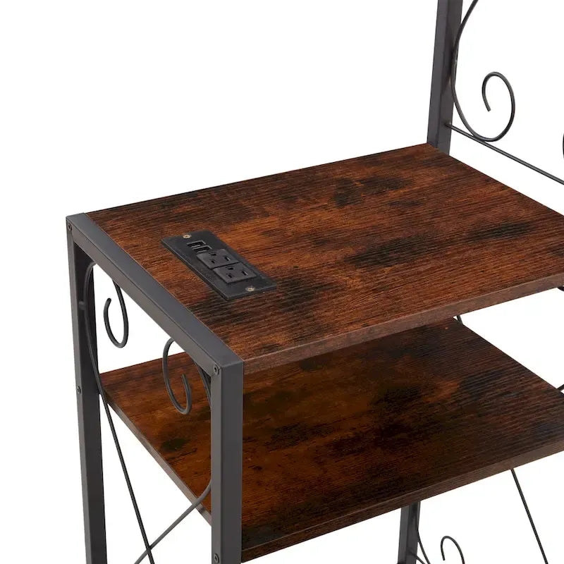 Rustic Brown Queen Metal Bed Frame with Storage and 2 Nightstands