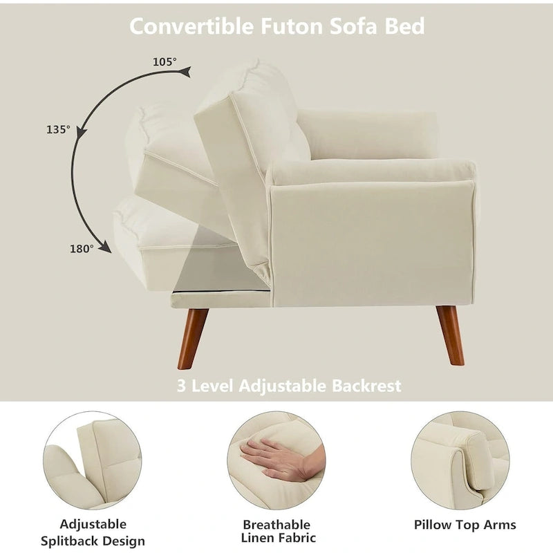 75.39-Inch Convertible Futon Sofa Bed with Split Tufted Back