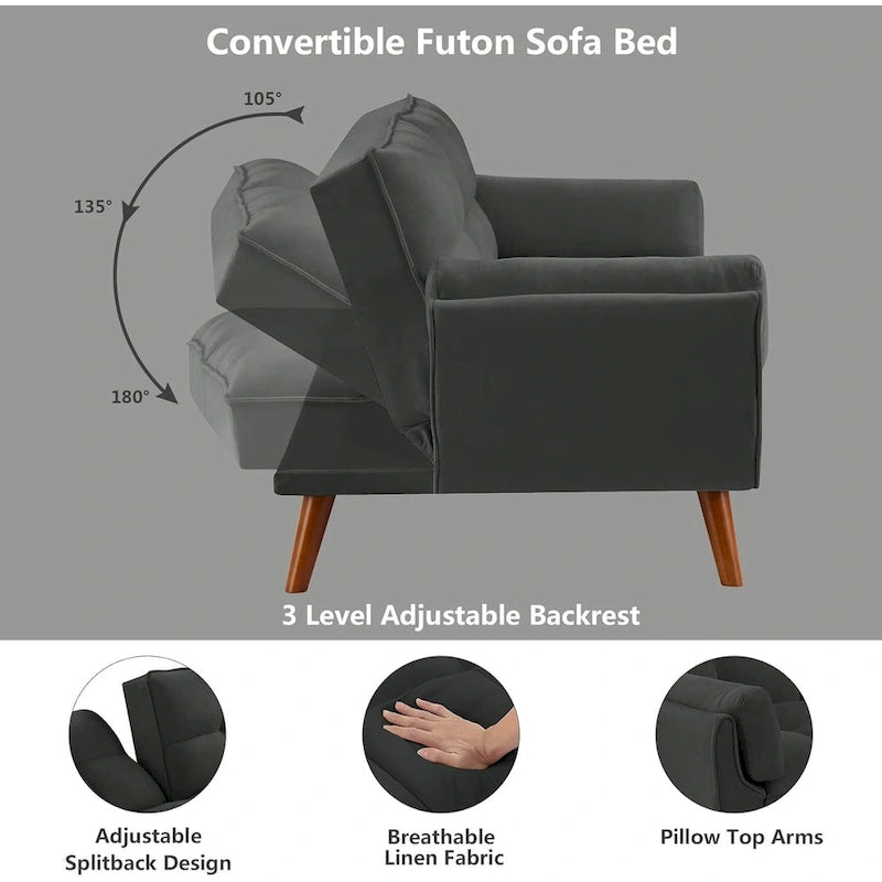 75.39-Inch Convertible Futon Sofa Bed with Split Tufted Back