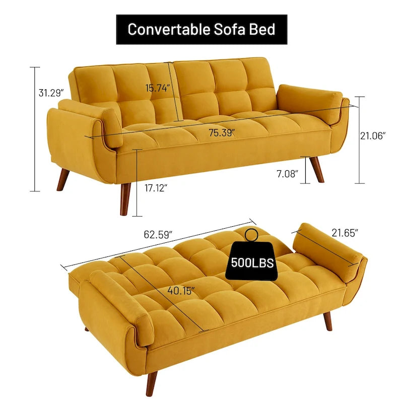 75.39-Inch Convertible Futon Sofa Bed with Split Tufted Back