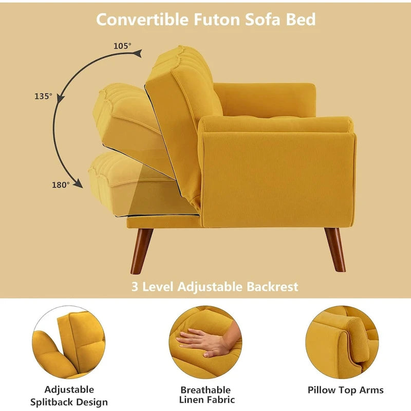 75.39-Inch Convertible Futon Sofa Bed with Split Tufted Back