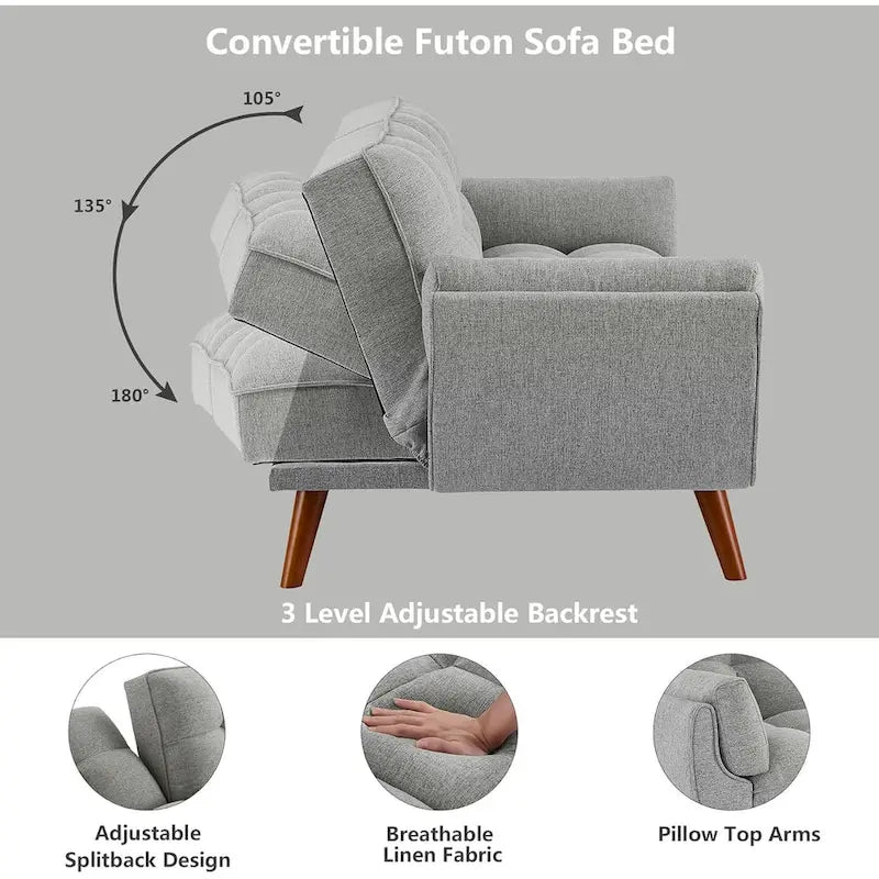 75.39-Inch Convertible Futon Sofa Bed with Split Tufted Back