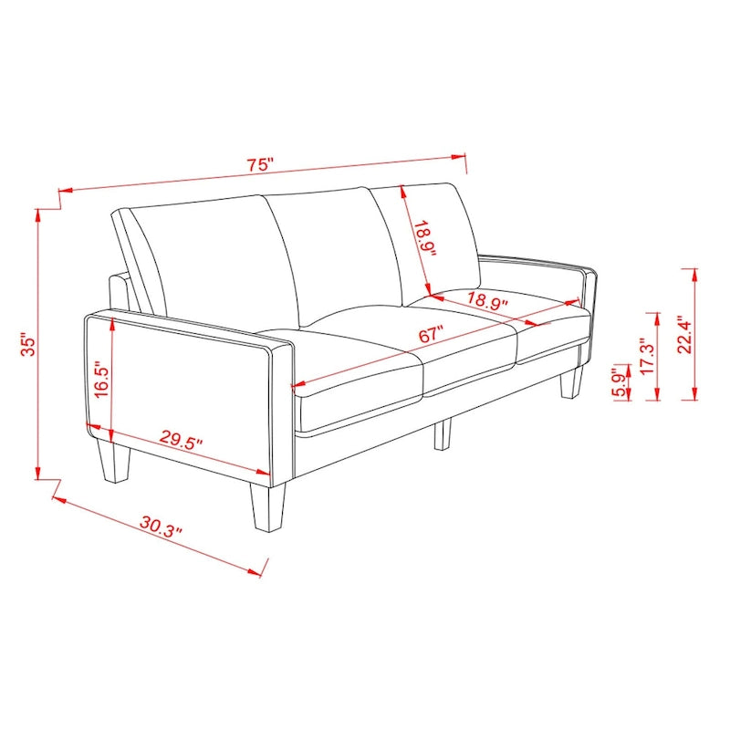 75-Inch 3-Seater Sofa with Under-Seat Storage