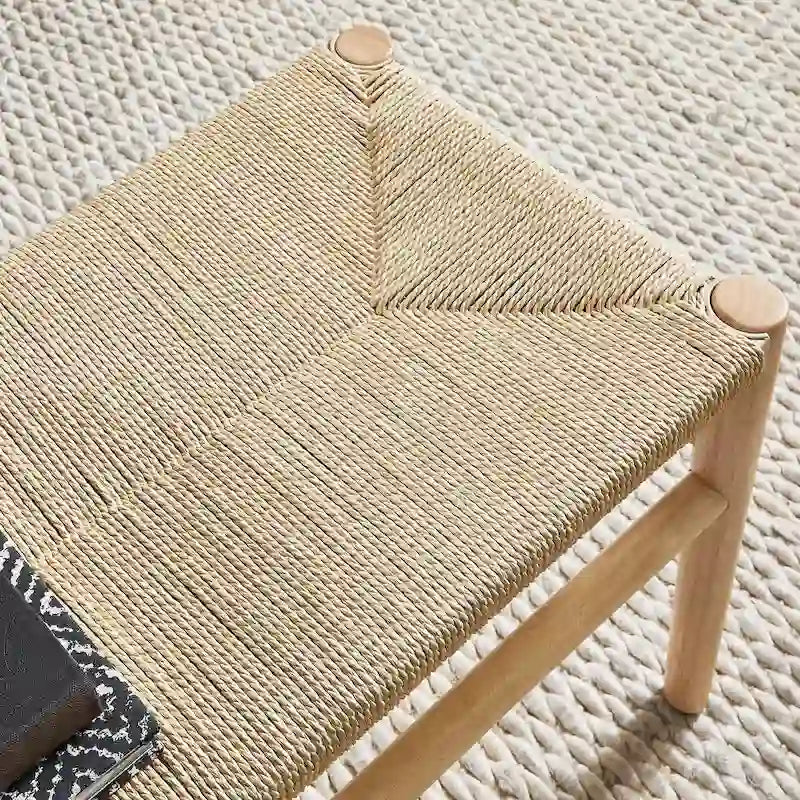 Solid Wood Bench with Woven Paper Rope Seat