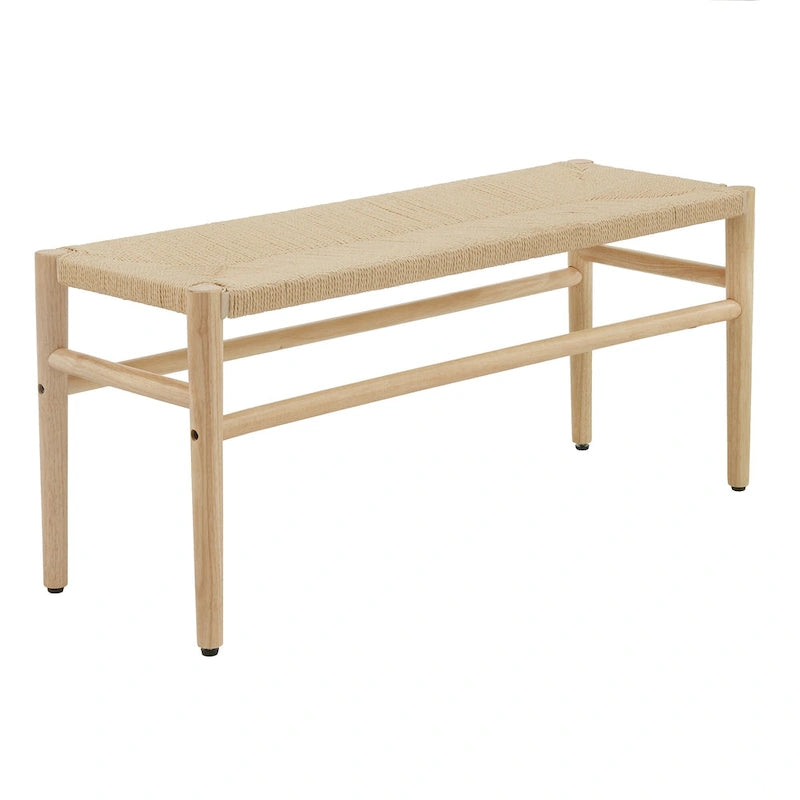 Solid Wood Bench with Woven Paper Rope Seat