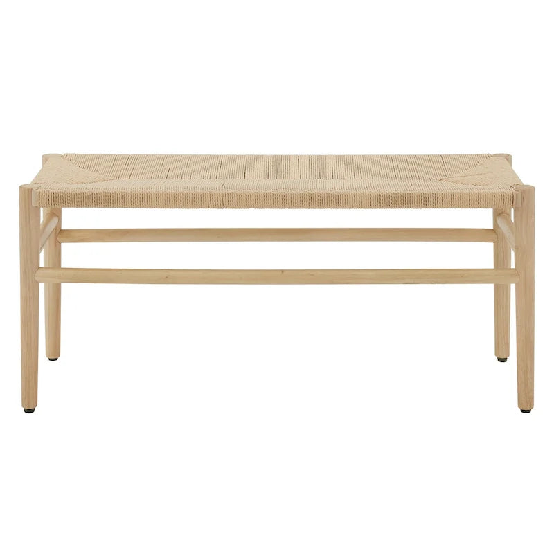 Solid Wood Bench with Woven Paper Rope Seat